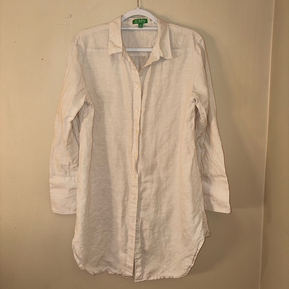 J.Crew Linen Cotton Beach Shirt Small Relaxed Sheer Flax Button Down Cover Up - Picture 5 of 11